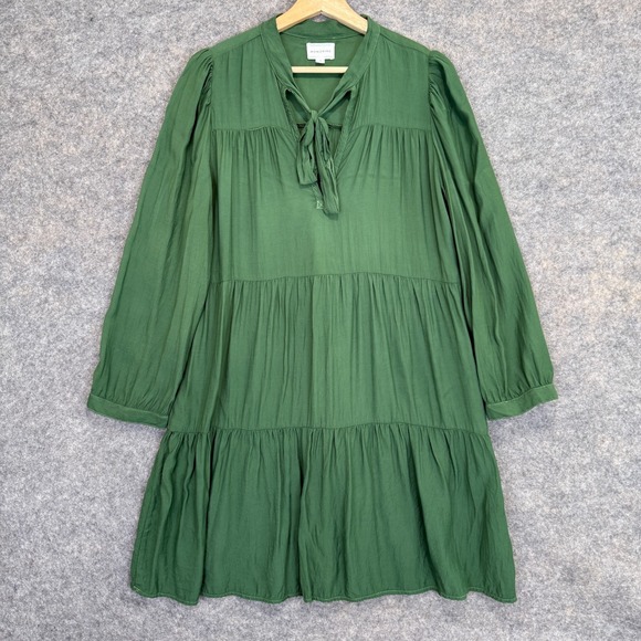 Honorine Giselle Mini Dress Womens Small Tiered Skirt Truffle Trim Front Tie 3/4 - Picture 1 of 11